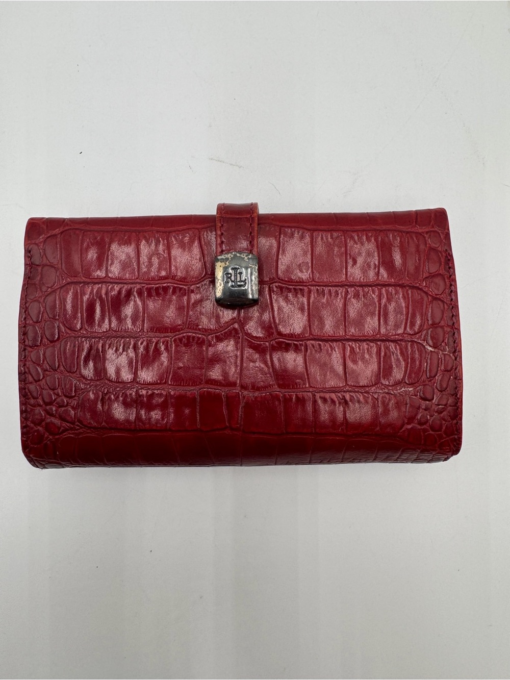 Vintage Lauren Ralph Lauren Red Croc Embossed Leather Wallet Organizer